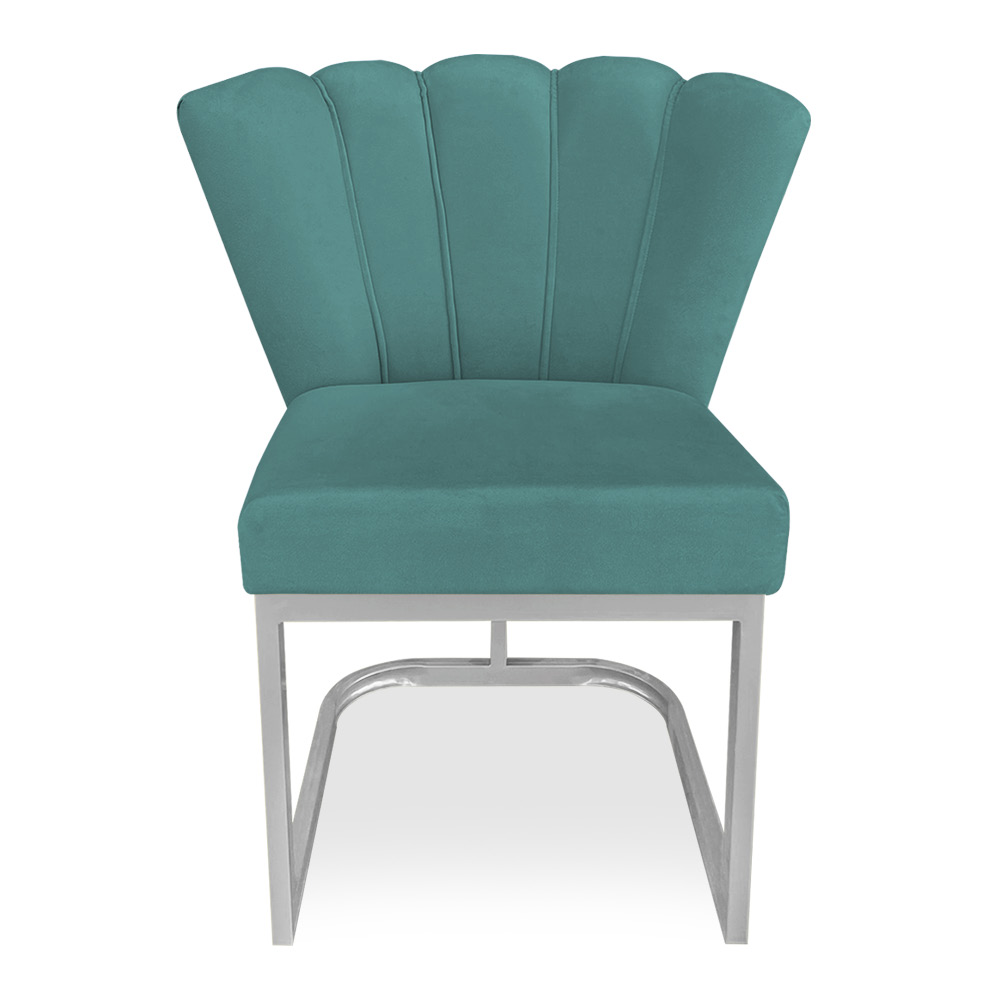 Kit 02 Poltronas Flor Veludo Azul Turquesa Base Metálica Industrial Prata - Pallazio