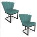 Kit 02 Poltronas Flor Veludo Azul Turquesa Base Metálica Industrial Preto - Pallazio