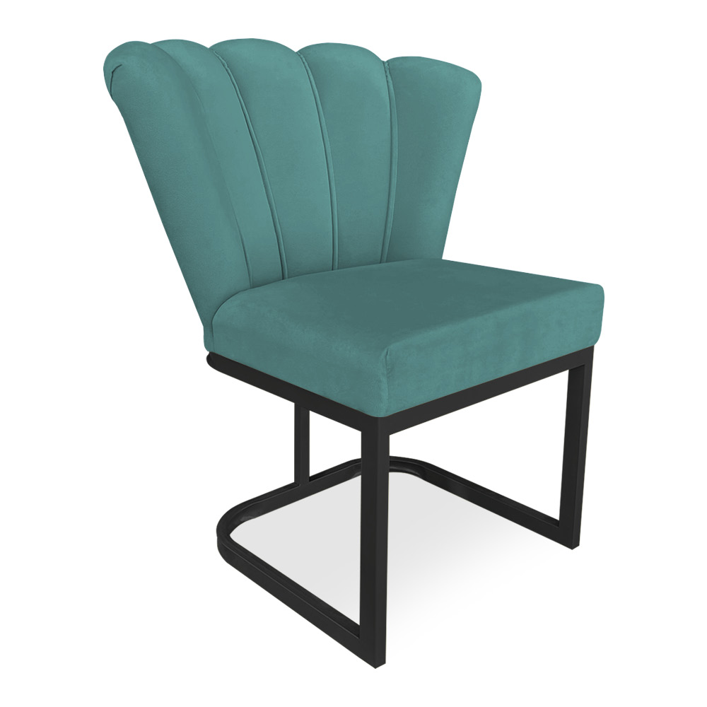Kit 02 Poltronas Flor Veludo Azul Turquesa Base Metálica Industrial Preto - Pallazio