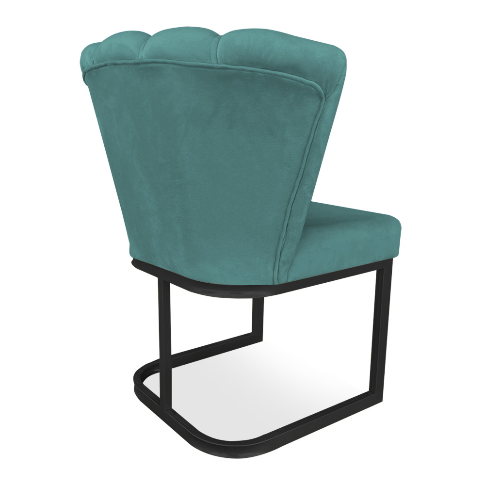 Kit 02 Poltronas Flor Veludo Azul Turquesa Base Metálica Industrial Preto - Pallazio