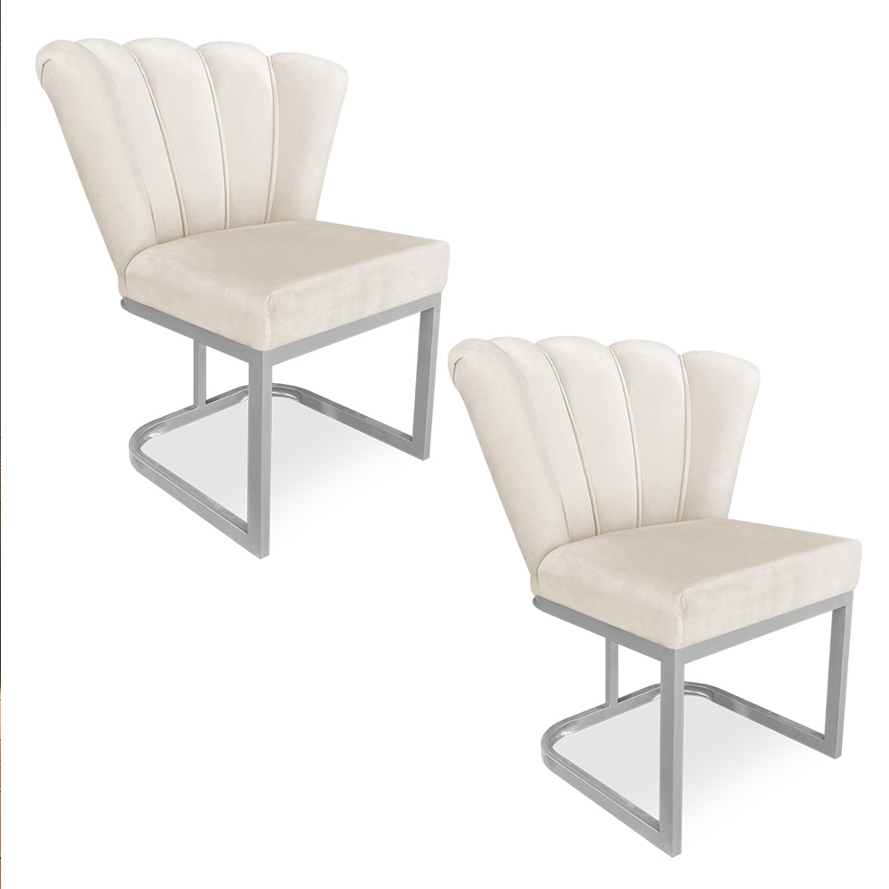 Kit 02 Poltronas Flor Veludo Base Metálica Industrial Prata - Pallazio