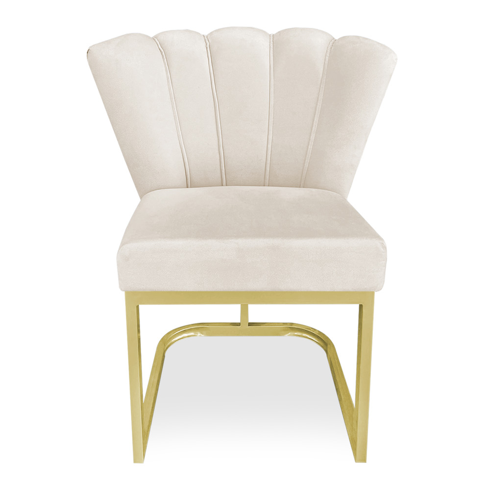 Kit 02 Poltronas Flor Veludo Bege Base Metálica Industrial Dourado - Pallazio