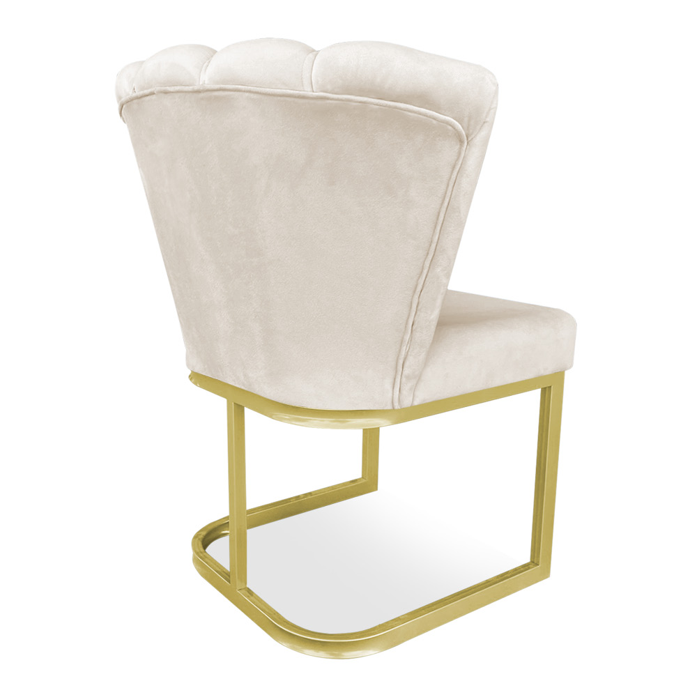 Kit 02 Poltronas Flor Veludo Bege Base Metálica Industrial Dourado - Pallazio