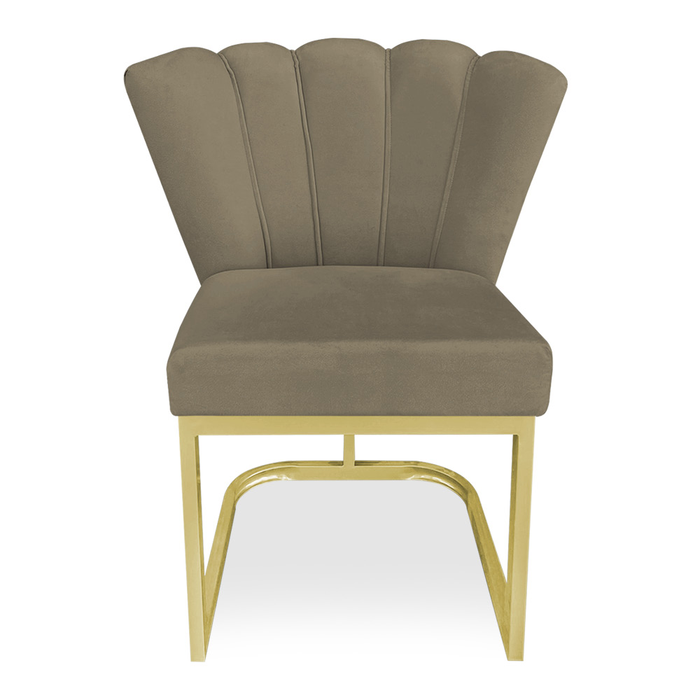 Kit 02 Poltronas Flor Veludo Capuccino Base Metálica Industrial Dourado - Pallazio