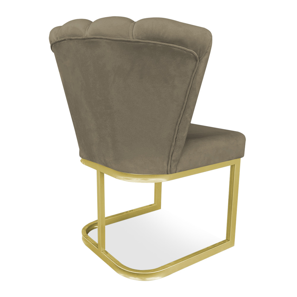 Kit 02 Poltronas Flor Veludo Capuccino Base Metálica Industrial Dourado - Pallazio