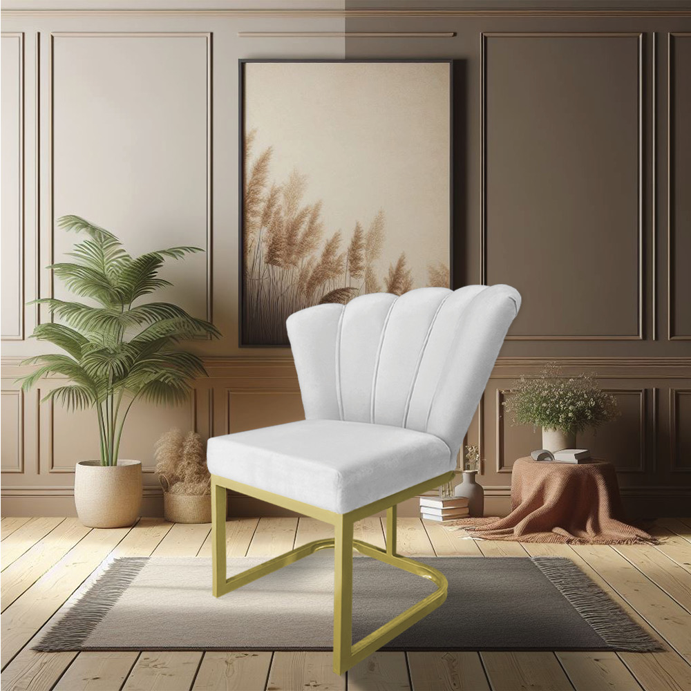 Kit 02 Poltronas Flor Veludo Cinza Base Metálica Industrial Dourado - Pallazio