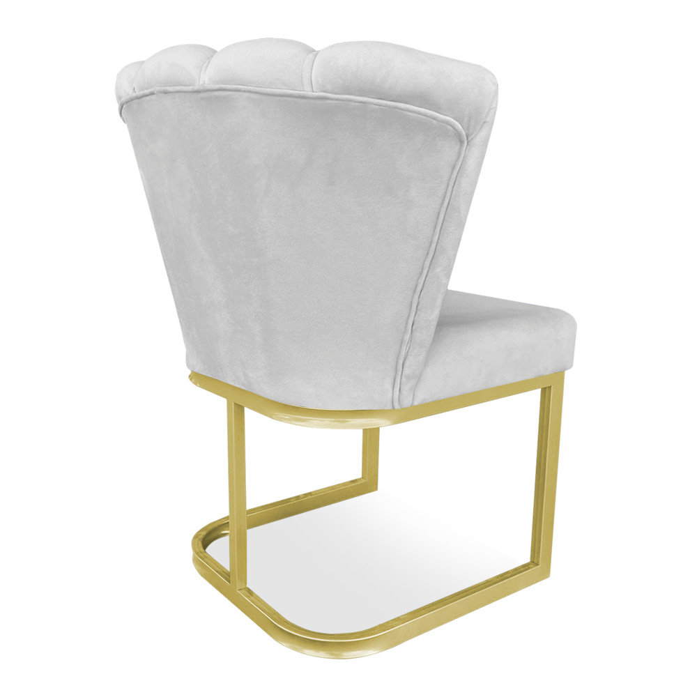 Kit 02 Poltronas Flor Veludo Cinza Base Metálica Industrial Dourado - Pallazio
