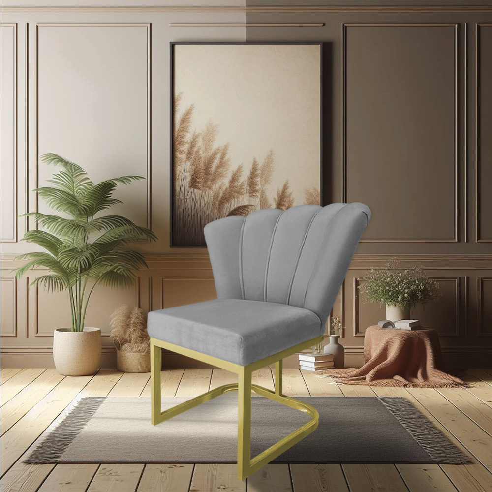 Kit 02 Poltronas Flor Veludo Grafite Base Metálica Industrial Dourado - Pallazio