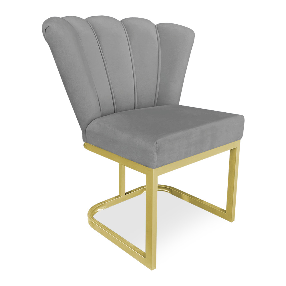 Kit 02 Poltronas Flor Veludo Grafite Base Metálica Industrial Dourado - Pallazio