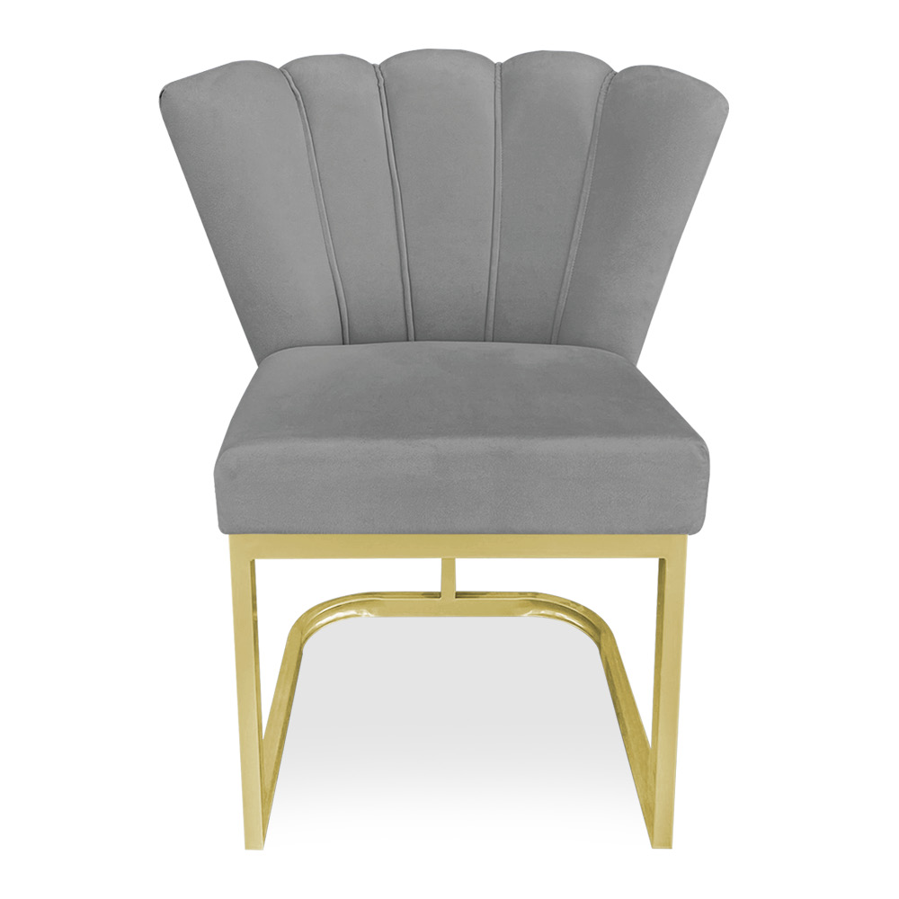 Kit 02 Poltronas Flor Veludo Grafite Base Metálica Industrial Dourado - Pallazio