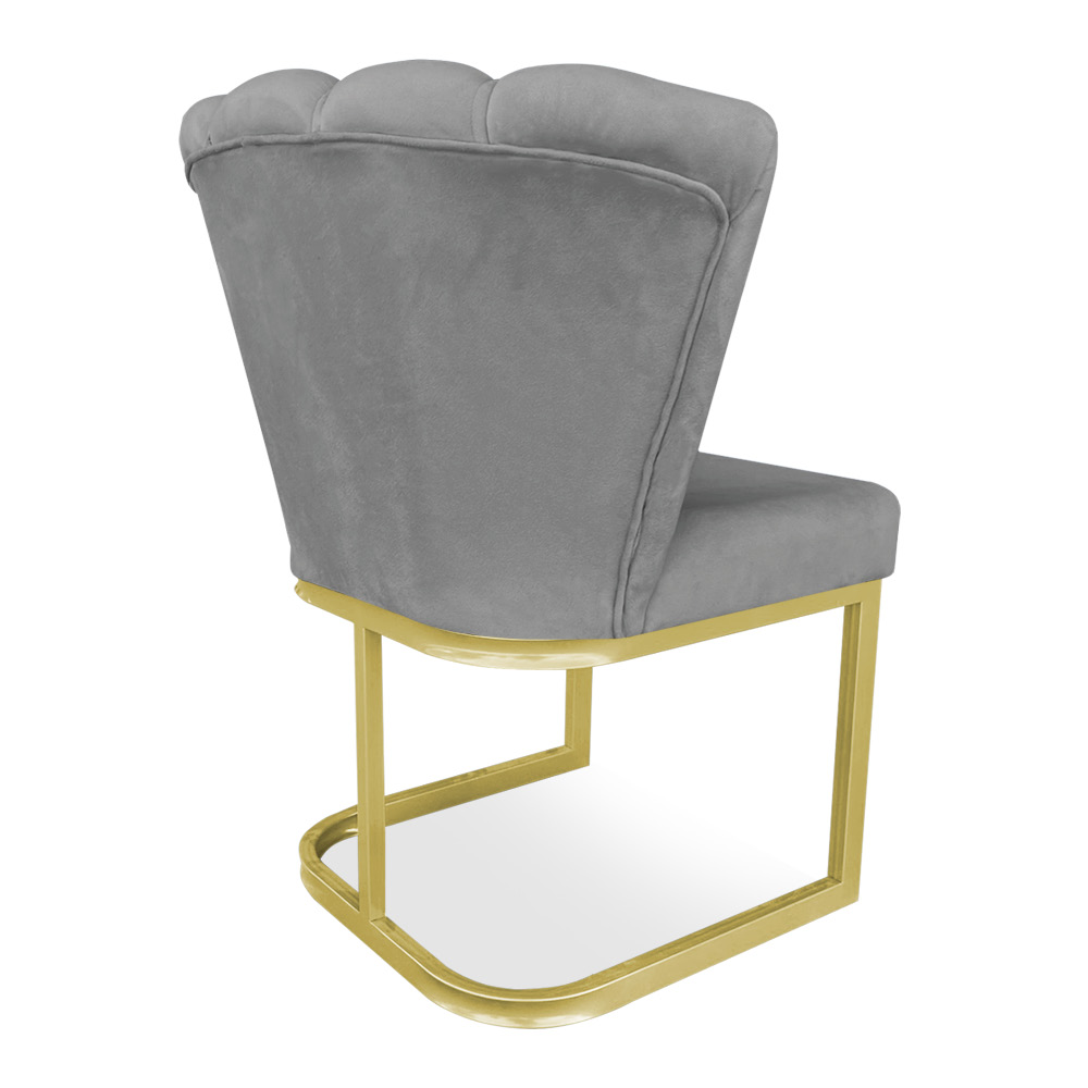 Kit 02 Poltronas Flor Veludo Grafite Base Metálica Industrial Dourado - Pallazio