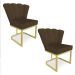 Kit 02 Poltronas Flor Veludo Marrom Base Metálica Industrial Dourado - Pallazio