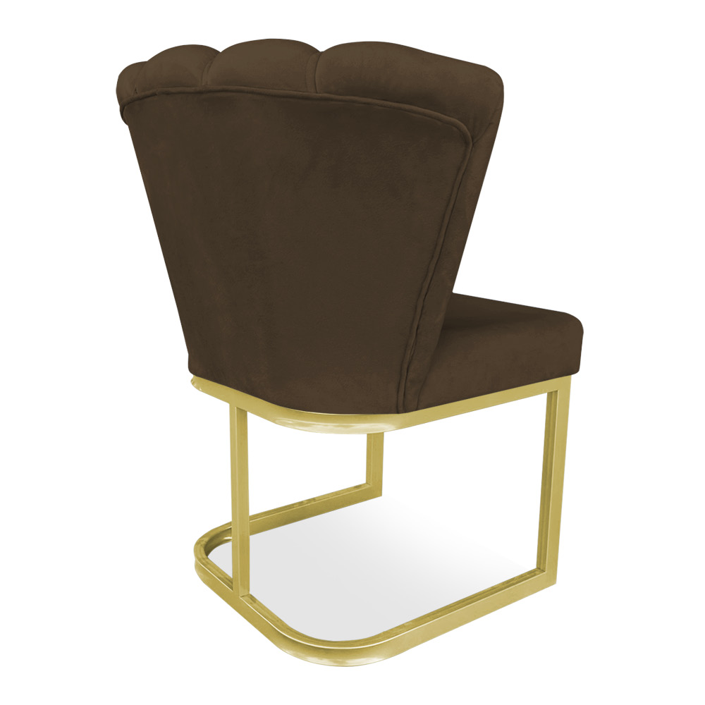 Kit 02 Poltronas Flor Veludo Marrom Base Metálica Industrial Dourado - Pallazio