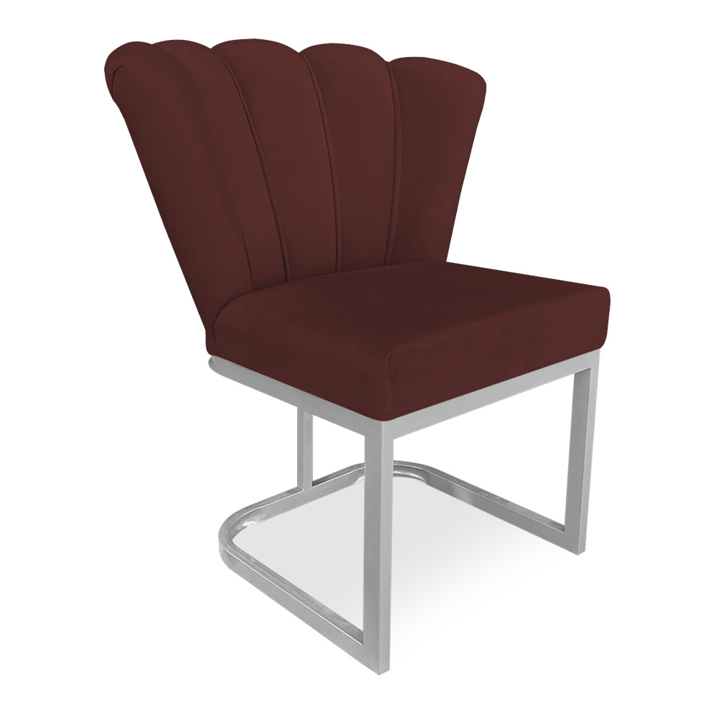 Kit 02 Poltronas Flor Veludo Marsala Base Metálica Industrial Prata - Pallazio