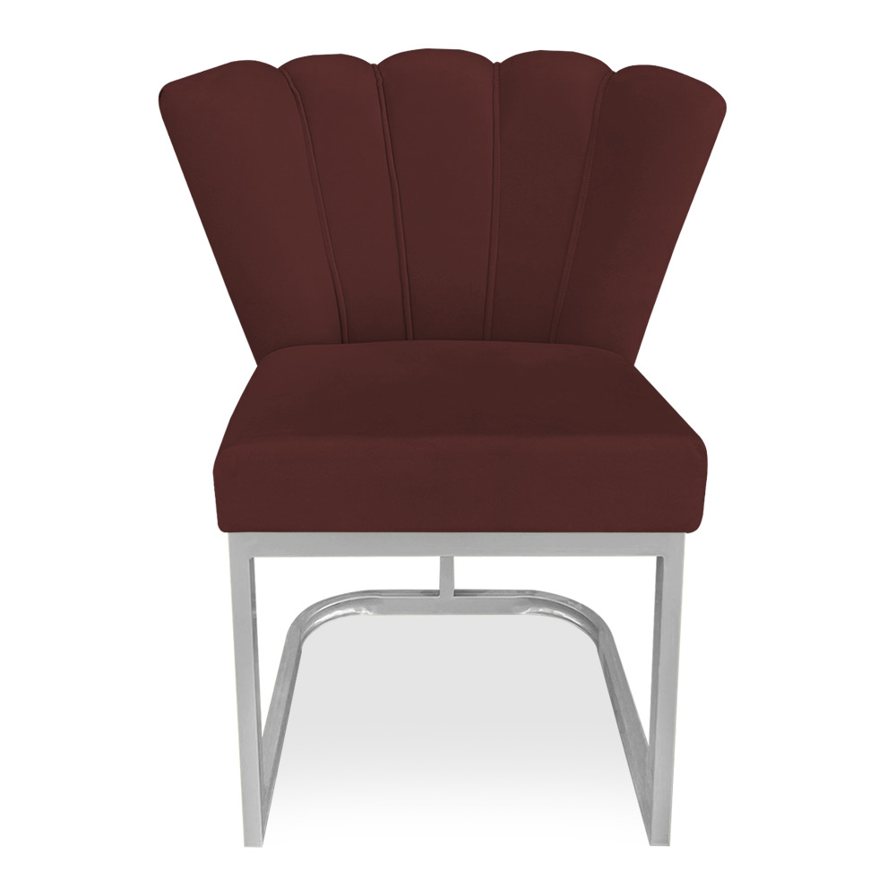 Kit 02 Poltronas Flor Veludo Marsala Base Metálica Industrial Prata - Pallazio