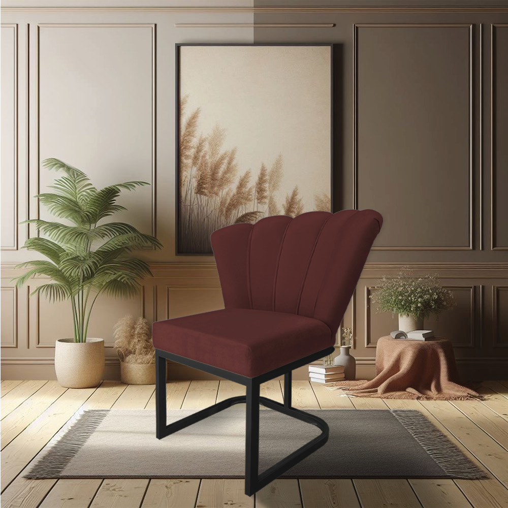 Kit 02 Poltronas Flor Veludo Marsala Base Metálica Industrial Preto - Pallazio