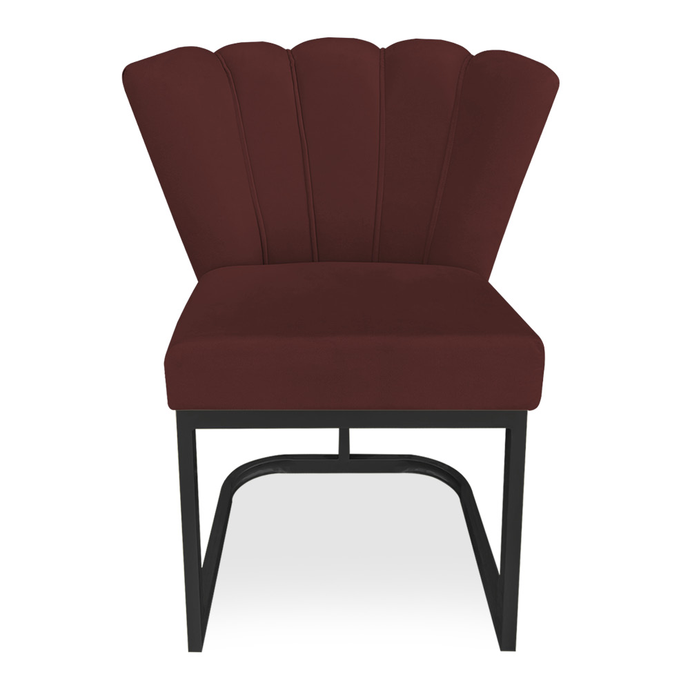 Kit 02 Poltronas Flor Veludo Marsala Base Metálica Industrial Preto - Pallazio