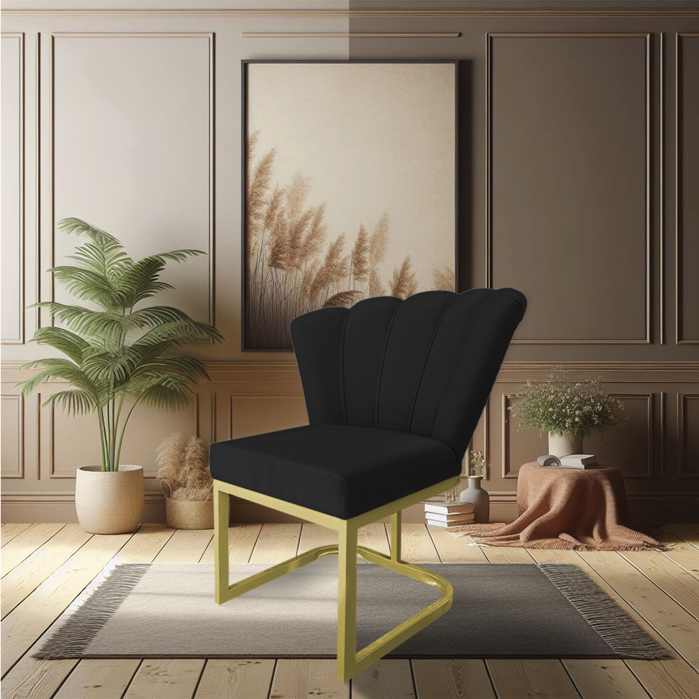 Kit 02 Poltronas Flor Veludo Preto Base Metálica Industrial Dourado - Pallazio