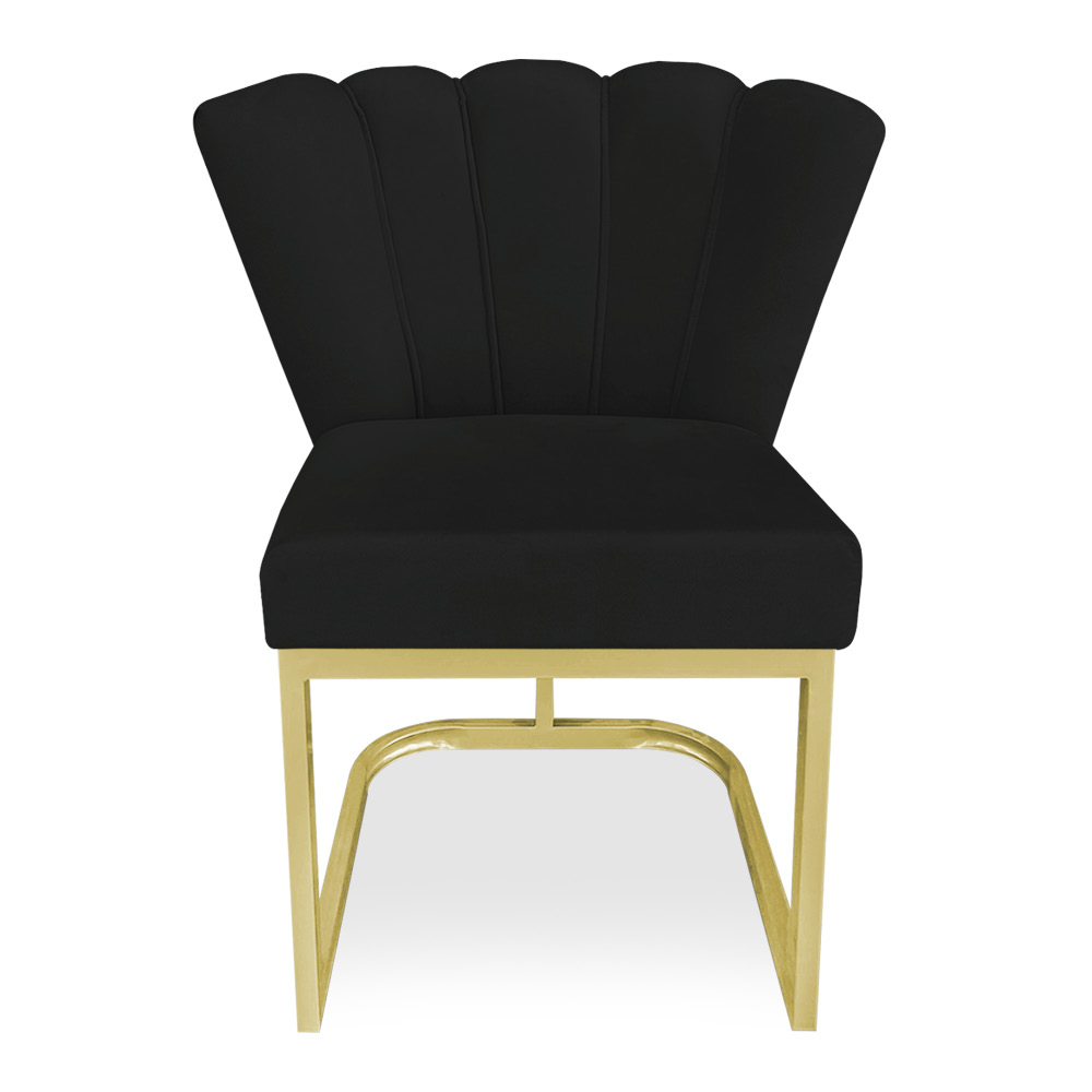 Kit 02 Poltronas Flor Veludo Preto Base Metálica Industrial Dourado - Pallazio