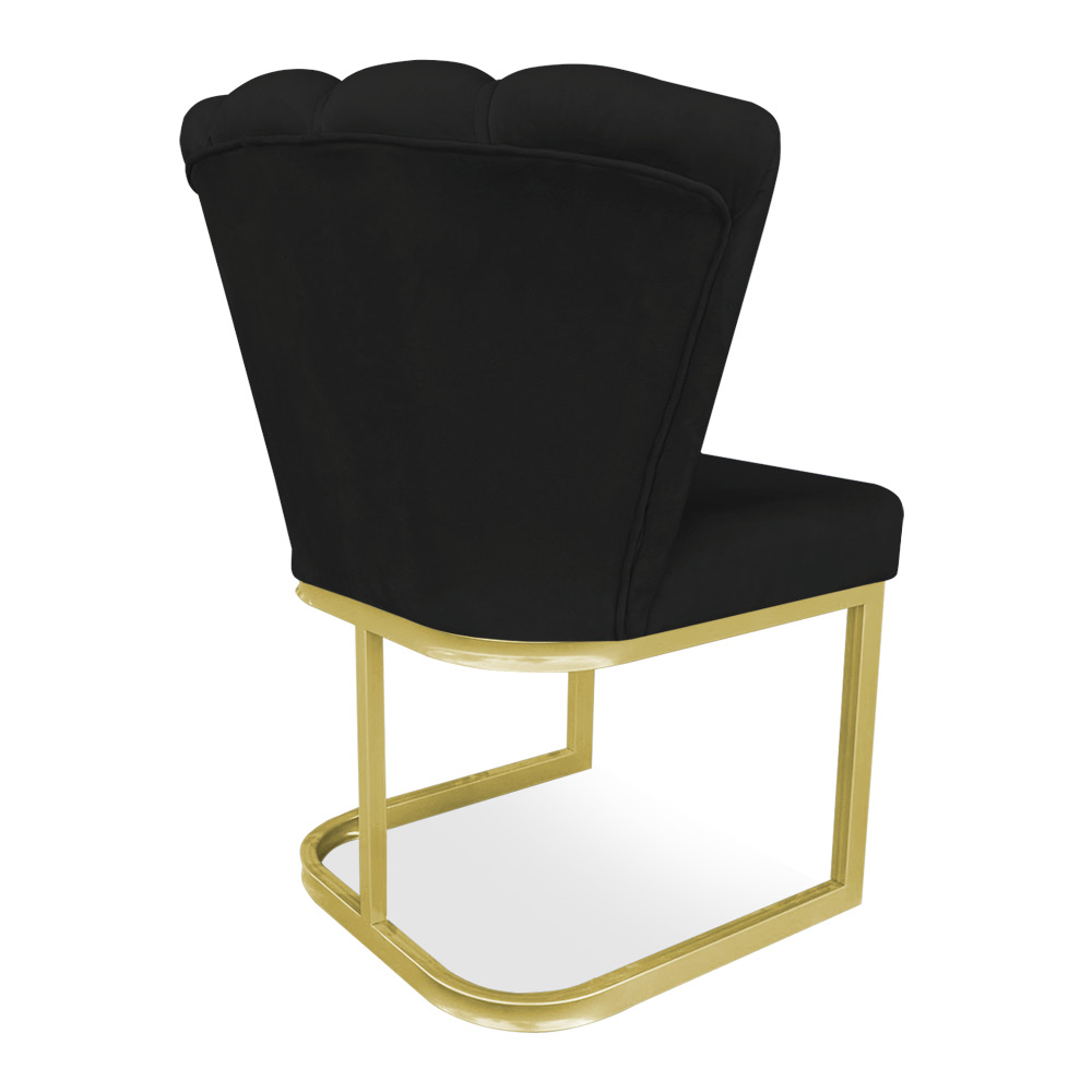 Kit 02 Poltronas Flor Veludo Preto Base Metálica Industrial Dourado - Pallazio