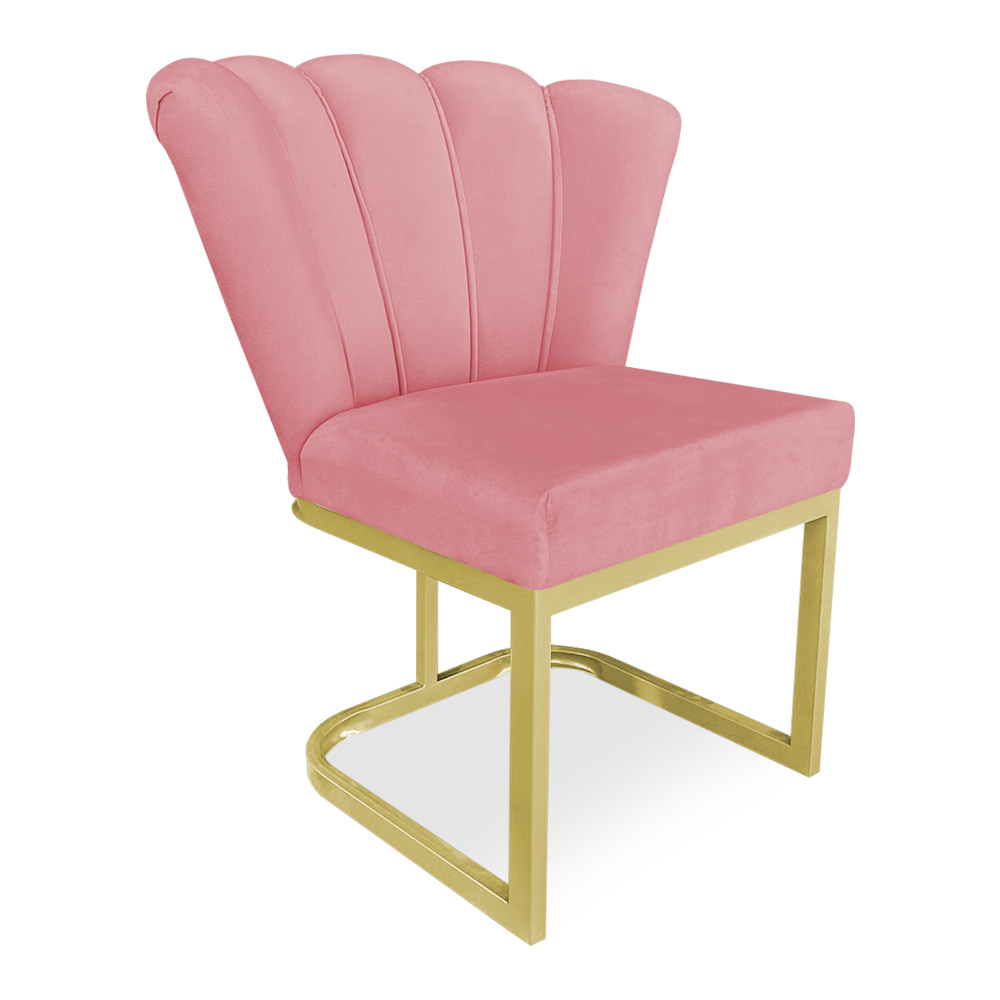 Kit 02 Poltronas Flor Veludo Rosê Base Metálica Industrial Dourado - Pallazio