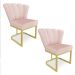 Kit 02 Poltronas Flor Veludo Rosa Bebê Base Metálica Industrial Dourado - Pallazio