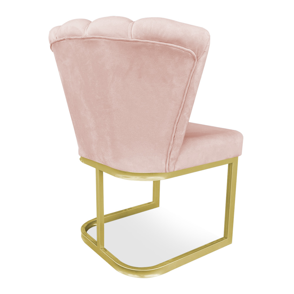 Kit 02 Poltronas Flor Veludo Rosa Bebê Base Metálica Industrial Dourado - Pallazio