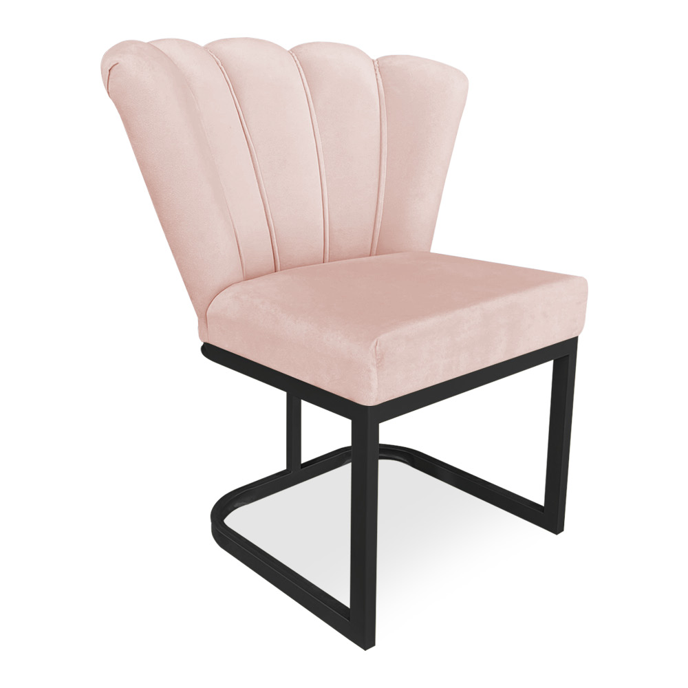 Kit 02 Poltronas Flor Veludo Rosa Bebê Base Metálica Industrial Preto - Pallazio