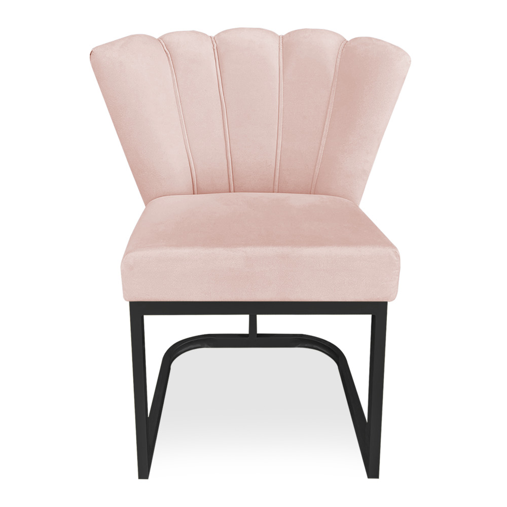 Kit 02 Poltronas Flor Veludo Rosa Bebê Base Metálica Industrial Preto - Pallazio