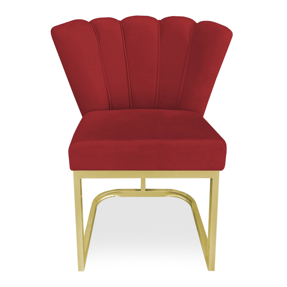 Kit 02 Poltronas Flor Veludo Vermelho Base Metálica Industrial Dourado - Pallazio