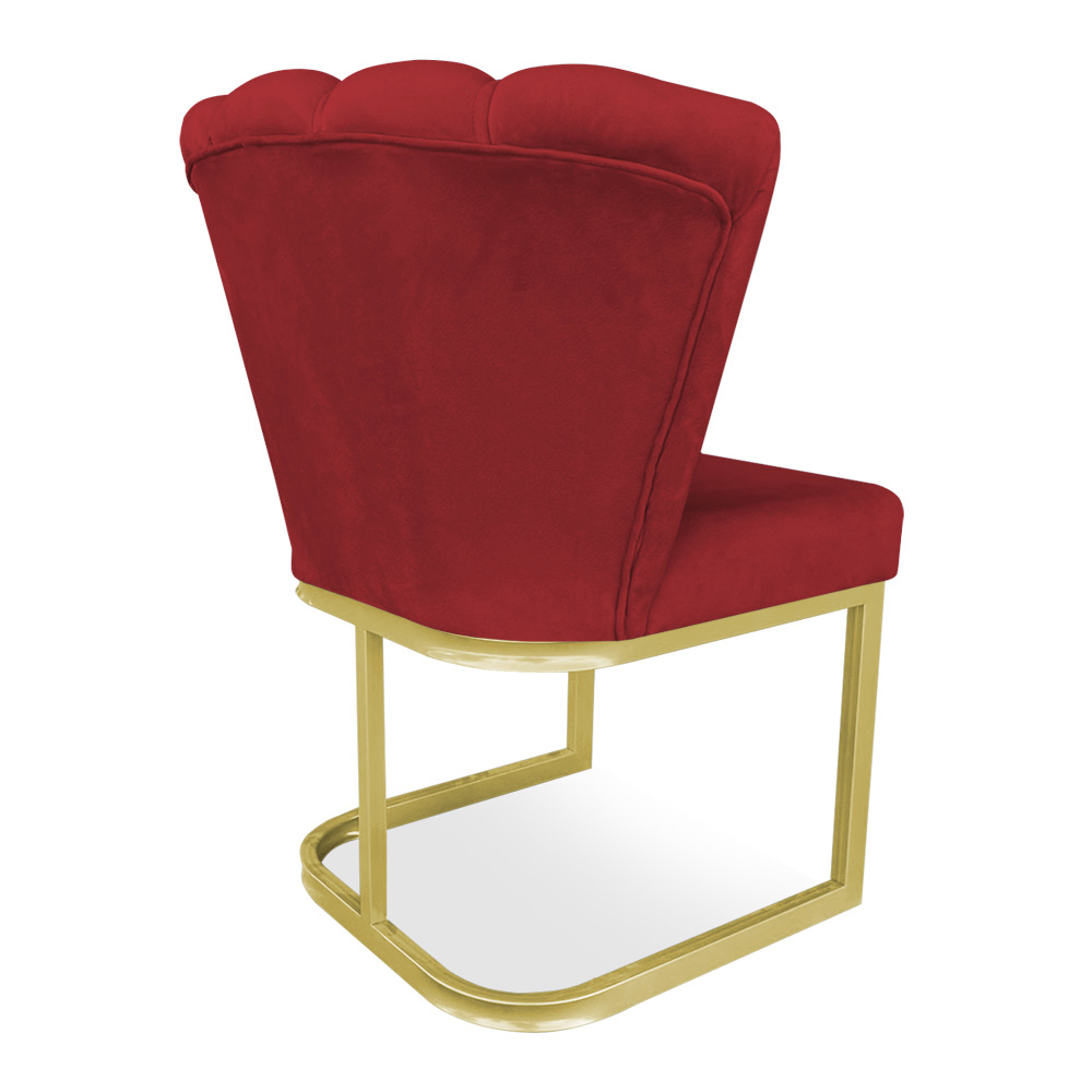 Kit 02 Poltronas Flor Veludo Vermelho Base Metálica Industrial Dourado - Pallazio