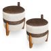 Kit 02 Puffs Le Mans Linho Bege e Corano Nozes Base de Madeira - Pallazio