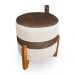 Kit 02 Puffs Le Mans Linho Bege e Corano Nozes Base de Madeira - Pallazio