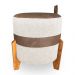 Kit 02 Puffs Le Mans Linho Bege e Corano Nozes Base de Madeira - Pallazio
