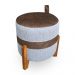 Kit 02 Puffs Le Mans Linho Cinza e Corano Nozes Base de Madeira - Pallazio