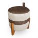 Kit 02 Puffs Le Mans Veludo Bege e Corano Nozes Base de Madeira - Pallazio