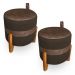 Kit 02 Puffs Le Mans Veludo Marrom e Corano Nozes Base de Madeira - Pallazio
