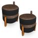 Kit 02 Puffs Le Mans Veludo Preto e Corano Nozes Base de Madeira - Pallazio