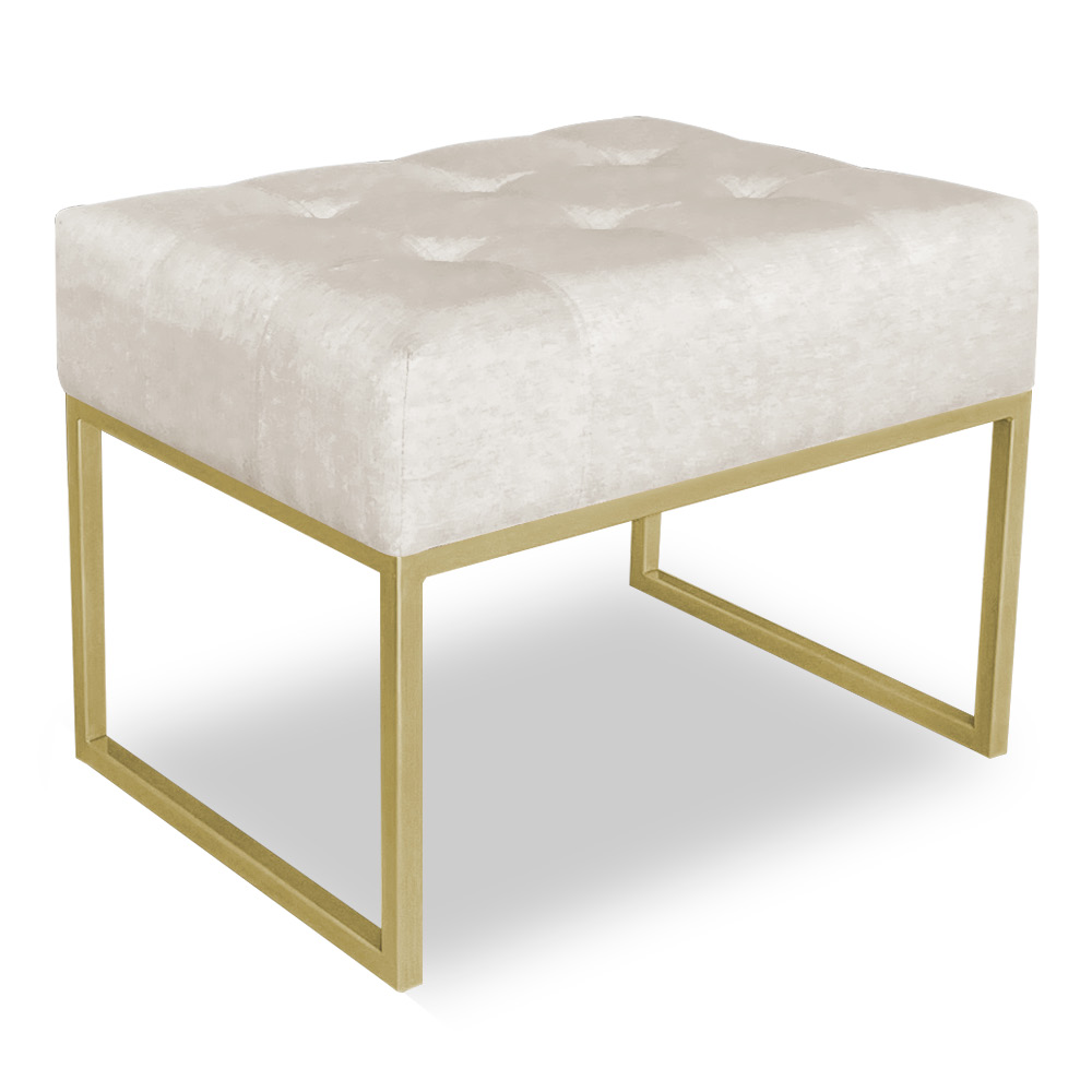 Kit 02 Puffs Lisa Suede Bege Base Metálica Industrial Dourado - Pallazio