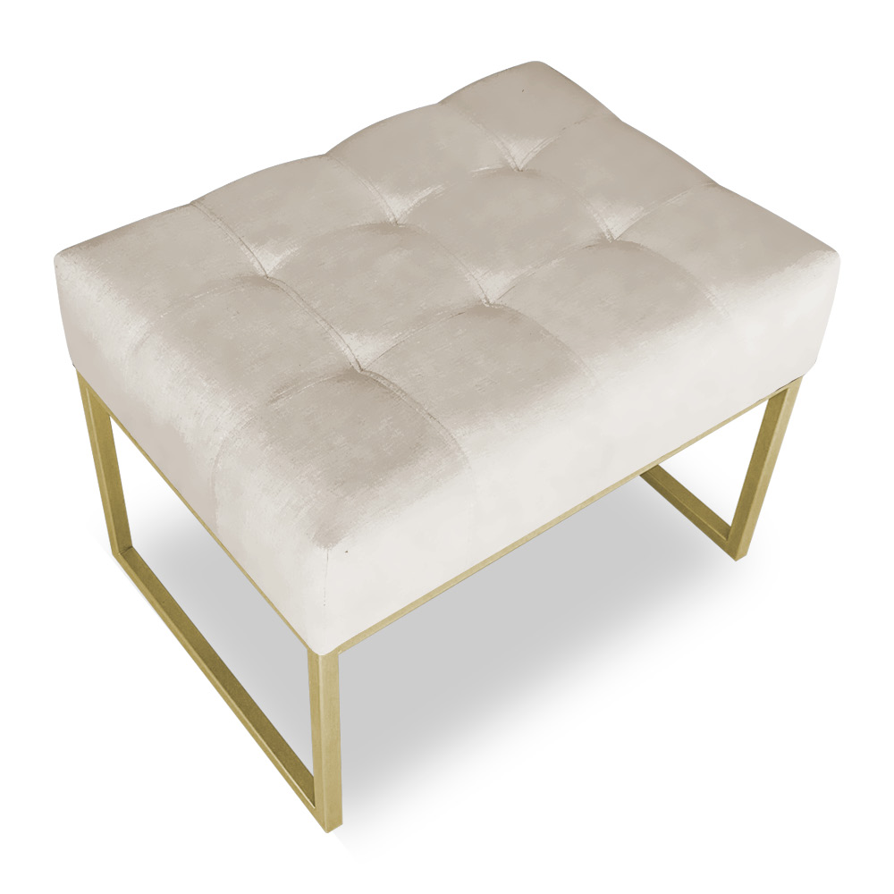 Kit 02 Puffs Lisa Suede Bege Base Metálica Industrial Dourado - Pallazio
