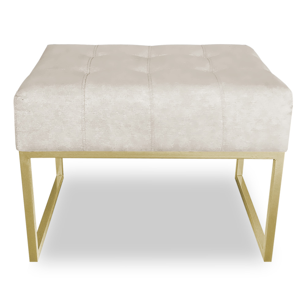 Kit 02 Puffs Lisa Suede Bege Base Metálica Industrial Dourado - Pallazio