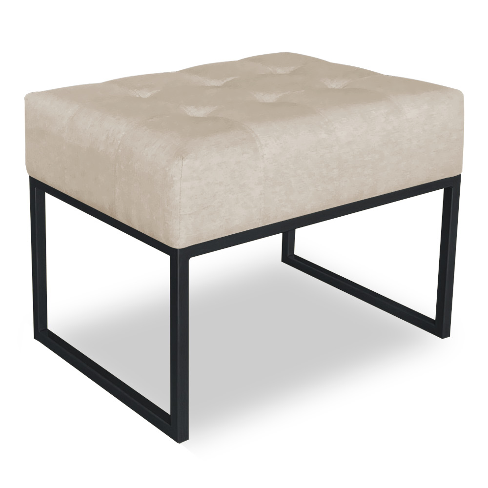 Kit 02 Puffs Lisa Suede Bege Base Metálica Industrial Preto - Pallazio