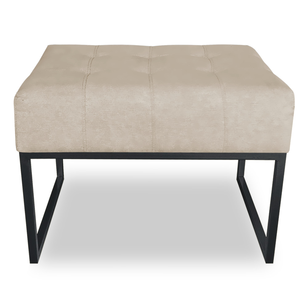 Kit 02 Puffs Lisa Suede Bege Base Metálica Industrial Preto - Pallazio