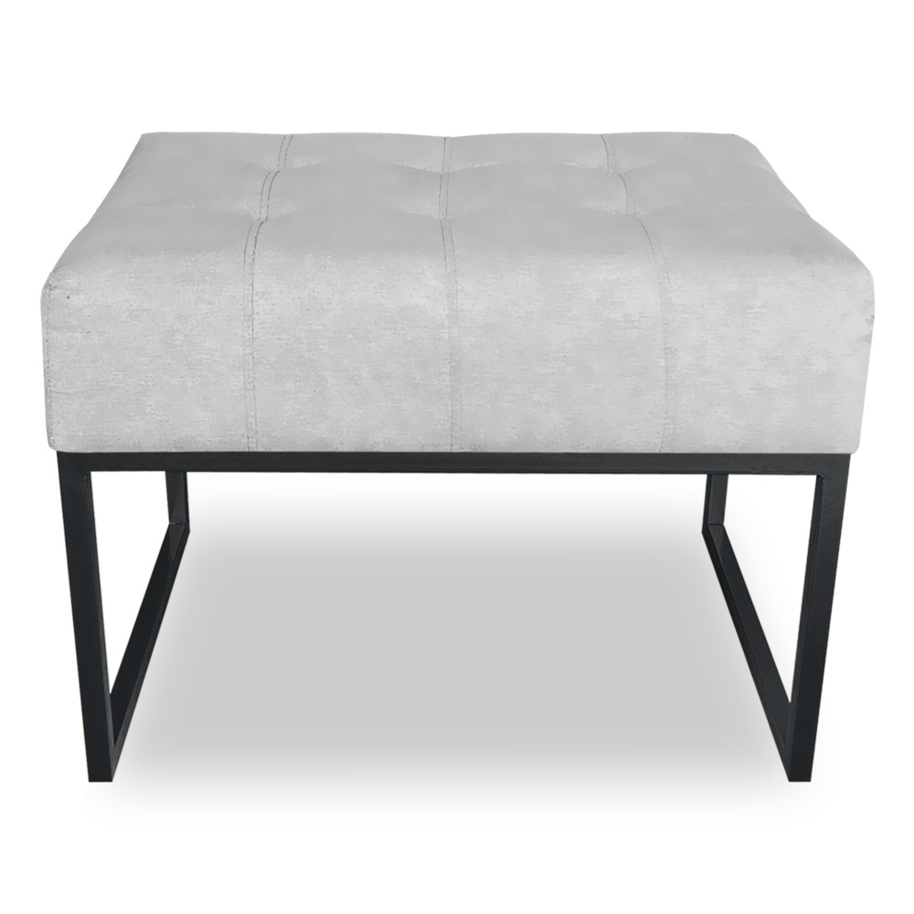 Kit 02 Puffs Lisa Suede Cinza Base Metálica Industrial Preto - Pallazio