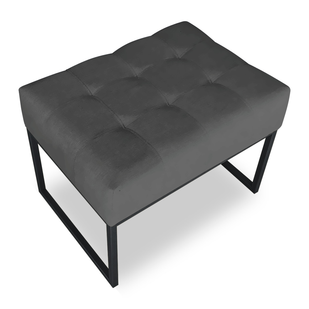 Kit 02 Puffs Lisa Suede Grafite Base Metálica Industrial Preto - Pallazio