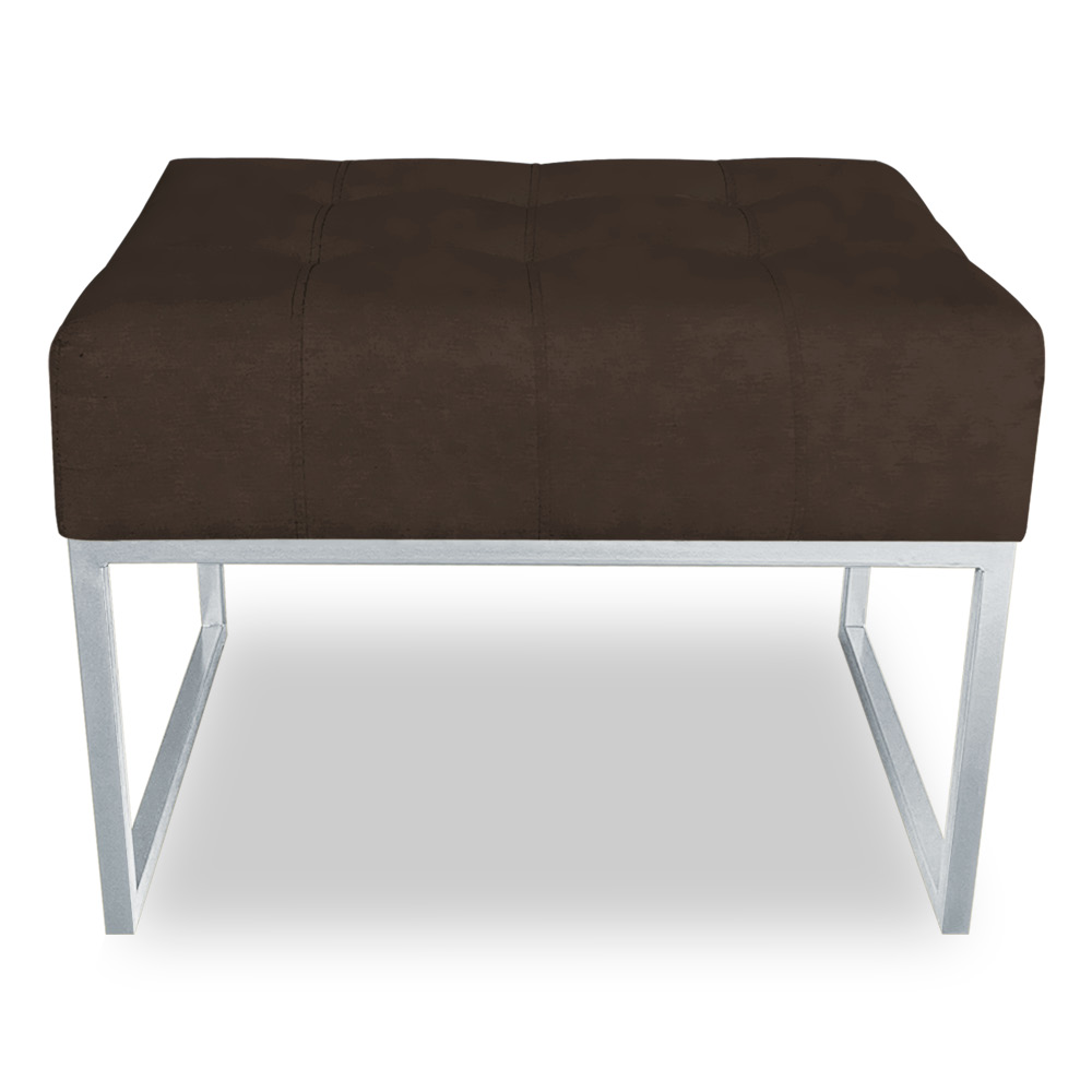 Kit 02 Puffs Lisa Suede Marrom Base Metálica Industrial Prata - Pallazio