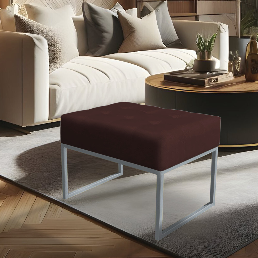 Kit 02 Puffs Lisa Suede Marsala Base Metálica Industrial Prata - Pallazio