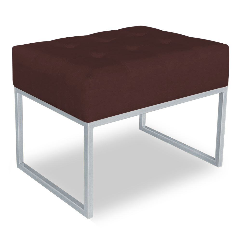 Kit 02 Puffs Lisa Suede Marsala Base Metálica Industrial Prata - Pallazio