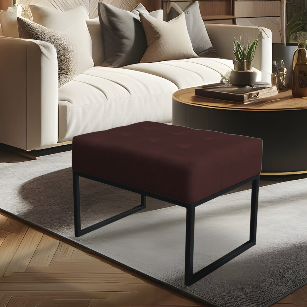 Kit 02 Puffs Lisa Suede Marsala Base Metálica Industrial Preto - Pallazio
