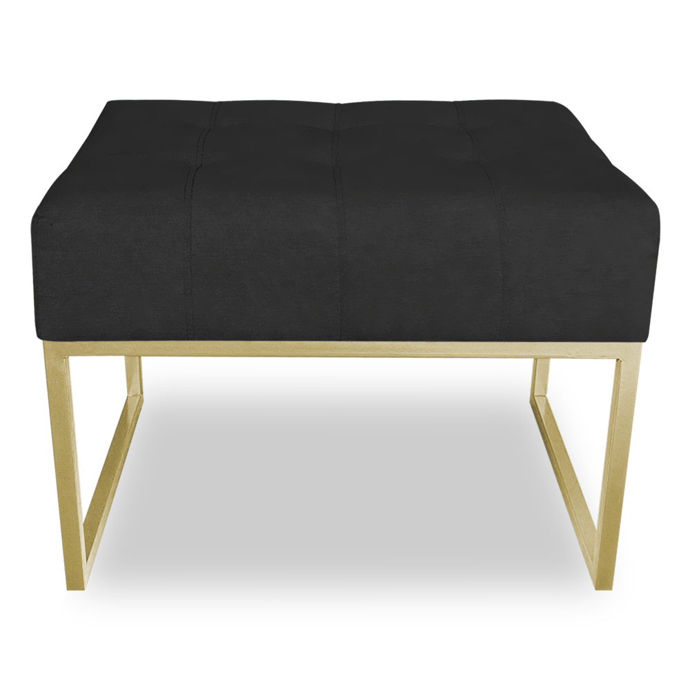 Kit 02 Puffs Lisa Suede Preto Base Metálica Industrial Dourado - Pallazio